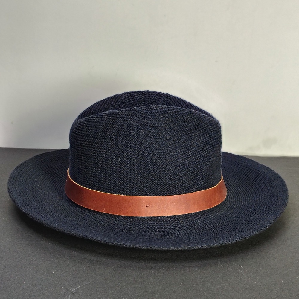 Goorin Bros Womens Fedora Hat Navy Blue Cotton Blend Leather Band Buckle Small - Picture 4 of 9
